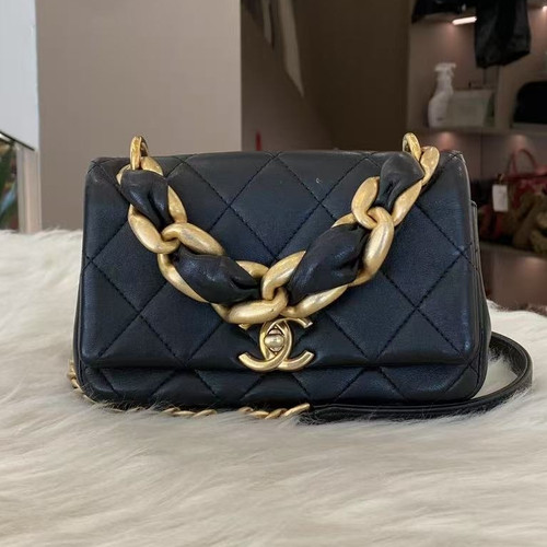 Chanel Classic Flap Mini Black Gold Chain Shoulder Bag Women