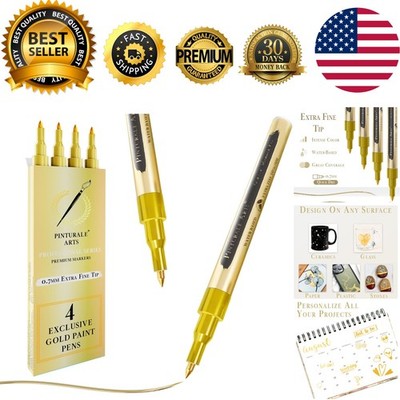4 Gold Paint Pen Fine Tip | Set 4 Gold Paint Marker Metallic | Extra Fine Tip...