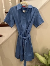 NWT  Carolina Herrera Women's Blue Short Sleeve Cotton Blend  Shirtdress Size 4