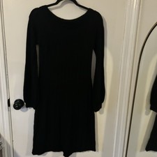 Calvin Klein Women's Ribbed Merino Wool Blend Dress Balloon Sleeve Knee Length S