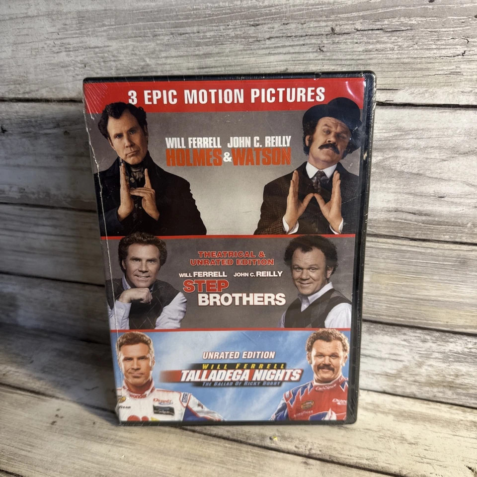 New! 3 Epic Movies Holmes & Watson, Step Brothers, Talladega Nights DVD Sealed - Image 2 of 4