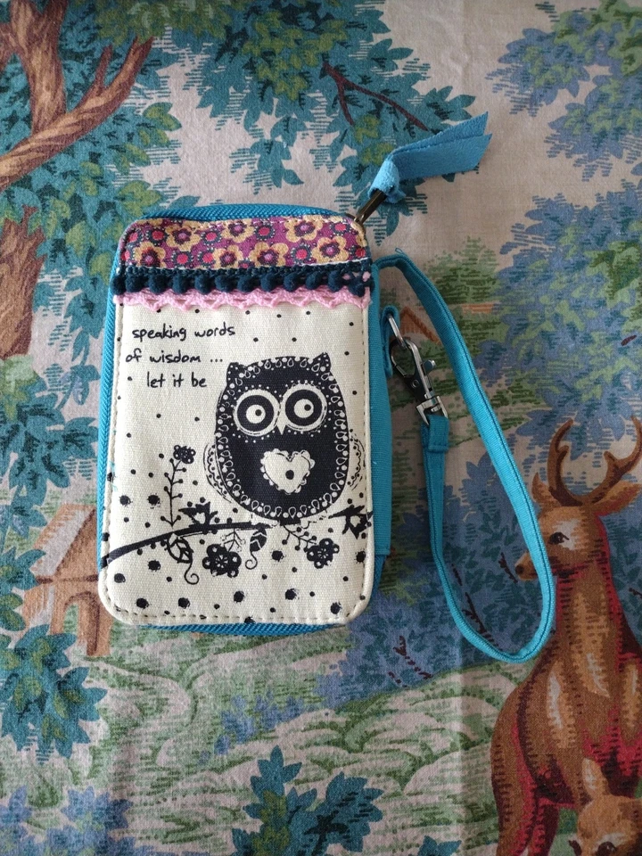 Cartera Vida Natural "Hablando Palabras de Sabiduría, Déjalo Ser" Búho Cremallera Muñequera Foto 2 de 4