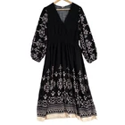 Knox Rose Maxi Dress Womens Large Black Cream Geometric Elastic Waist Boho