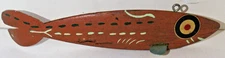 Antique Weighted Red and White Wooden Ice Fishing Decoy w Painted Eyes Unsigned