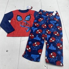 Marvel Spider-Man Pajama Set Boys 10 Blue Red Fleece Long Sleeve Sleepwear
