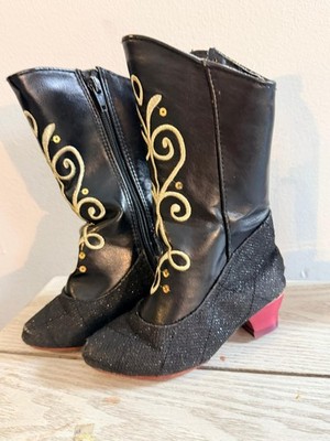 Disney Frozen Elsa Boots Girls Size 7/8 Black Gold Costume Shoes