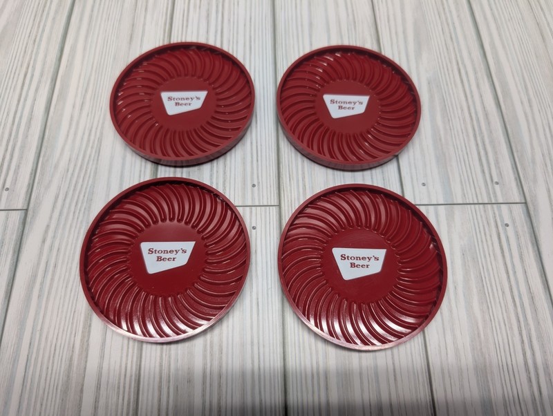 Stoney's Beer Red Plastic Coasters Lot, Breweriana Bar Drinkware Coaster Set