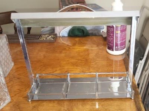 Vintage Rye Scotch Gin Decanter set in stainless holder. Great condition.