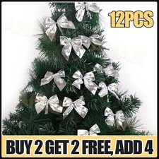 12PCS Bows Christmas Tree Large Bowknot Ornaments Party Gift Xmas Decor Silver