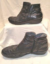 Moshulu Fruit Drop Blue Leather Ankle Zip Boho Dress Mid Wedge Granny Boots UK5