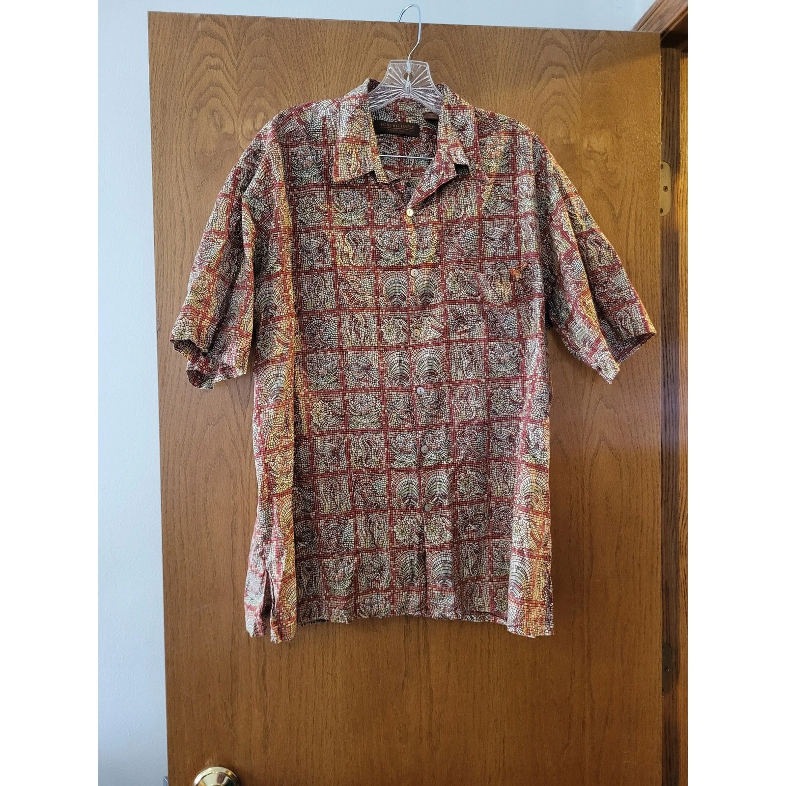 Tori Richard Honolulu Cotton Beach Summer Mosaic Pattern Hawaiian Shirt EUC Sz L