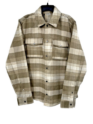 VRST Wool Blend Flannel Plaid Shirt Jacket Enlighten Stone Tan Small Shacket