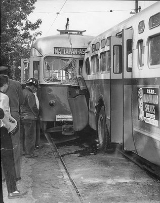 Two buses crash near the Ashmont station Boston MA Historic Old Photo