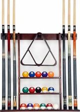 ISZY Billiards Cue Rack Only holds 6 Pool sticks 16 Balls Mahogany