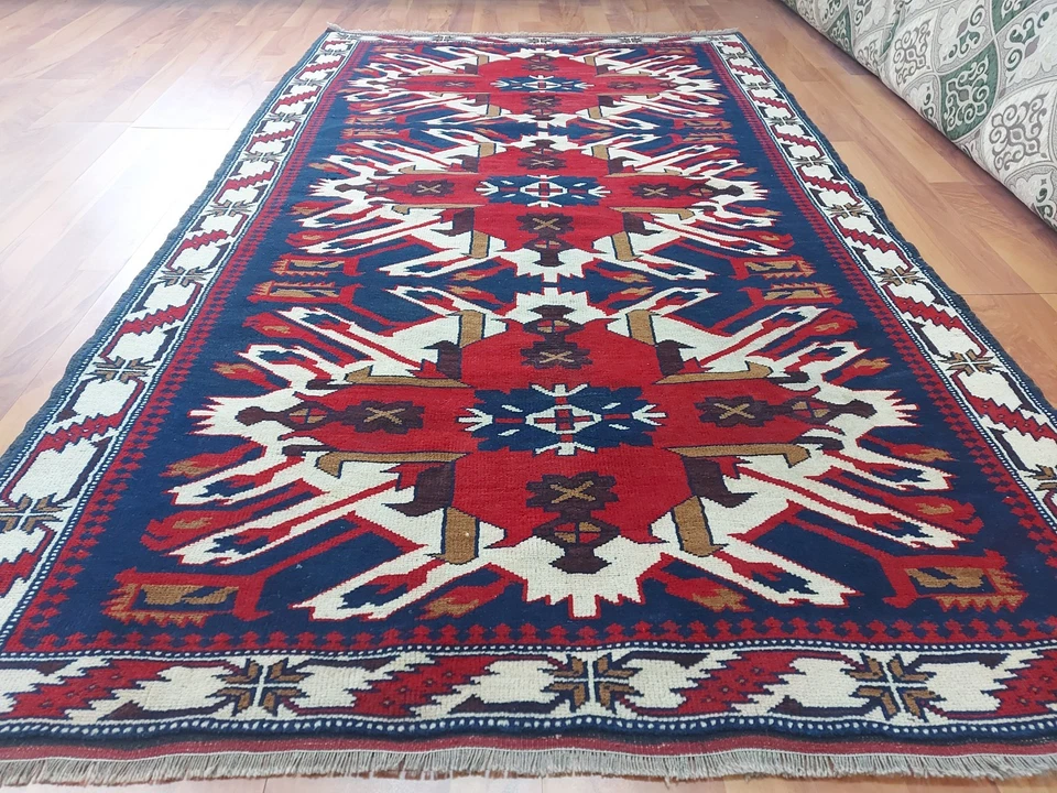 Alfombra antigua kazaja alfombra águila de Azerbaiyán alfombra águila caucásica alfombra antigua geométrica Foto 2 de 4