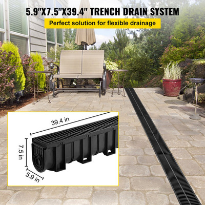VEVOR Trench Drain System, Channel Drain with Plastic Grate, Driveway-5 Pack