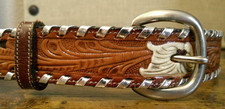 Vintage Tony Lama 19404 Brown Ivory Floral Leather Tooled Belt Size 30