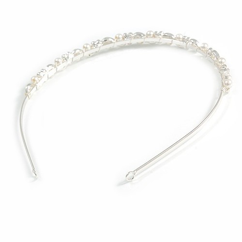 Bridal/ Wedding/ Prom Silver Tone Clear Crystal, White Pearl Flowers Tiara - Picture 5 of 5