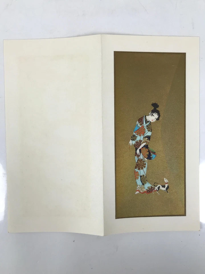 Reproducción en madera japonesa de colección mujer perro kimono Ukiyoe dorado P394 Foto 4 de 4