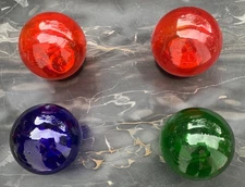 Lot 4 Glass Balls Blue Green 2 Red Sphere Orbs No Stands 9¾" Circumference Fair