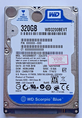 320 GB SATA Western Digital WD3200BEVT-22A23T0 5400rpm 8MB HDD 2.5" Festplatte