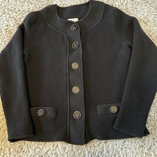 Charter Club Vintage Black Cardigan Sweater W Metal Buttons Size M