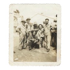 Vintage Snapshot Photo WWII Soldiers 1942 Camp Waiting to Get Paid Military