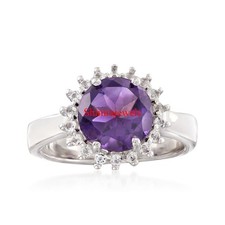 Natural Amethyst Gemstone With 18k White Gold Plated Silver Women's Ring 13