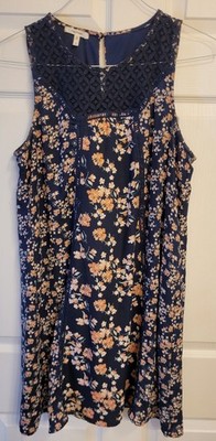 Maurices Navy Sleeveless Crochet and Floral Dress Sz. S