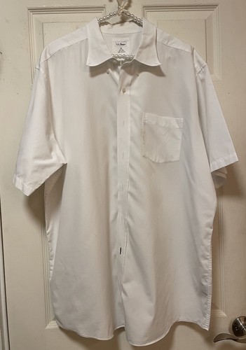 LL Bean Mens White Button Down Short Sleeve Shirt Traditional Fit Mens XL - Picture 1 of 10