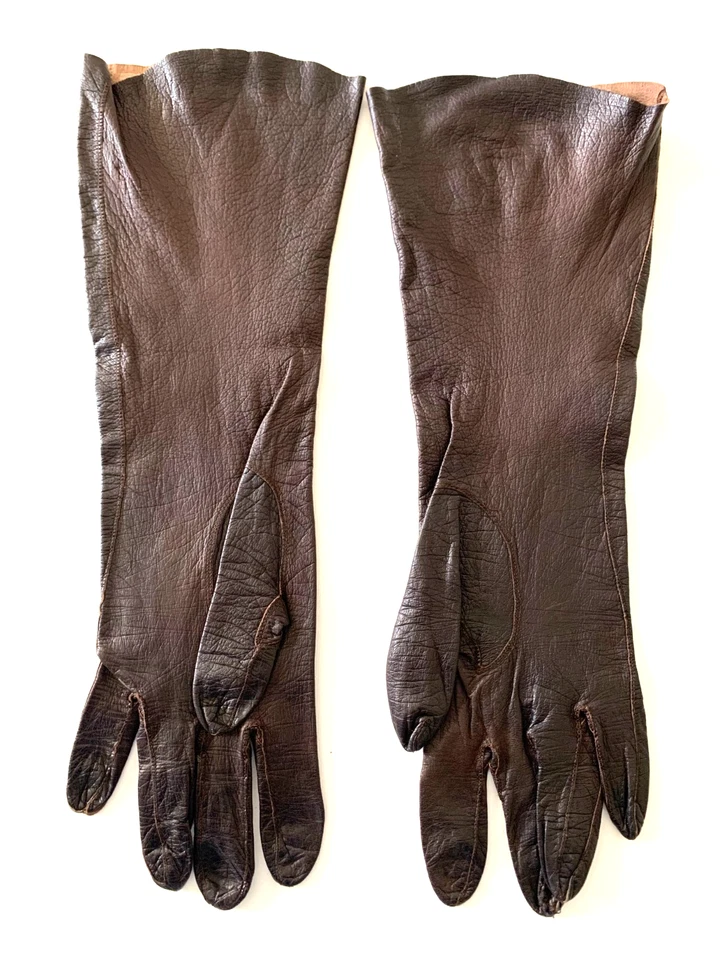 Vintage CHAPMAN Brown Gloves Kid Leather Elbow Length Women's Size 7 1/2 USA - Image 2 of 4
