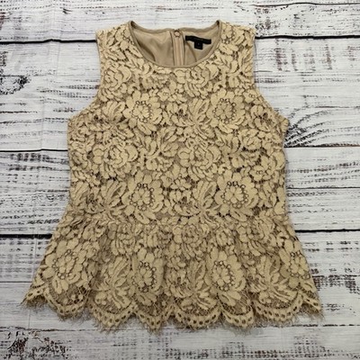 J. Crew Sleeveless Lace Peplum Top Zip Rose Gold  SZ. 2
