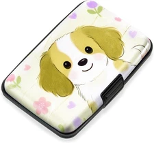 Small Mini Business Metal Wallet RFID Blocking Aluminum Hard Case Dog Design