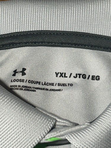 UNDER ARMOUR Loose Youth XL 18-20 Short Sleeve Polo Gray/Green - Picture 3 of 9