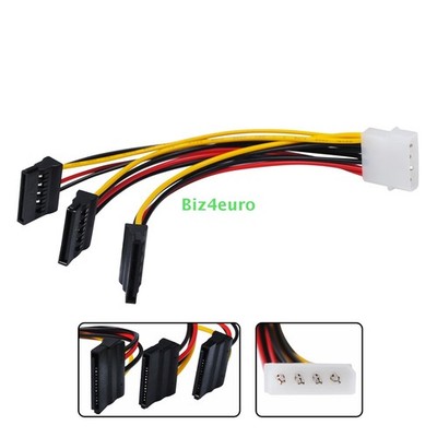 4 Pin IDE Molex Stecker auf 3 SATA Buchse 15 Pin Power Splitter Stecker Kabel DE