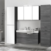 Komplett BadezimmermöBel Set Eiche Grau Waschtisch Spiegelschrank HochschräNke
