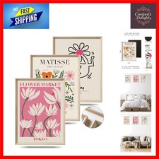 Set of 3 Matisse Pink Beige Abstract Canvas Prints - Elegant Wall Art