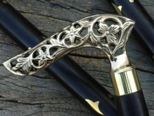 Vintage Solid Brass Victorian Head Handle Antique Wooden Walking Cane Stick Gift