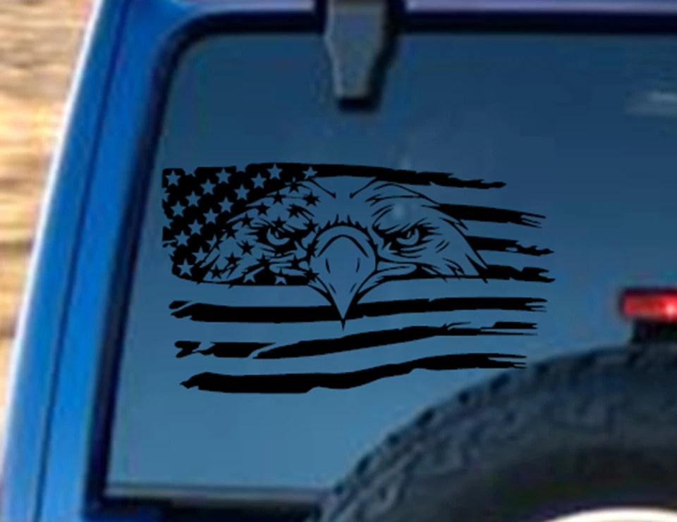 EAGLE EE. UU. Bandera Capucha Ventana Vinilo Racing Stripe 10"x17.25" (Se adapta a Jeep Wrangler) Foto 4 de 4