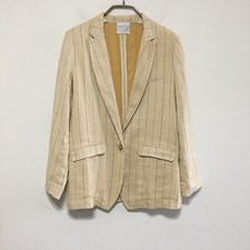 Forte Forte Nwt Womens 2 Sand Yellow Pinstripe Linen Cotton Blend Blazer Jacket