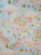 UNICORN RAINBOW UNICORNS CLOUDS STARS JEWELS GLITTER STARS COTTON FABRIC BTHY