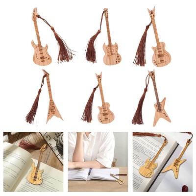 6 Stück kreative Gitarre Bass Lesezeichen mit Quasten Clip Marker Holz Lesezeichen
