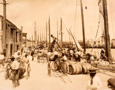 Bridgetown Barbados Barrels Of Sugar Cane Syrup At The Docks 1890 Old Photo