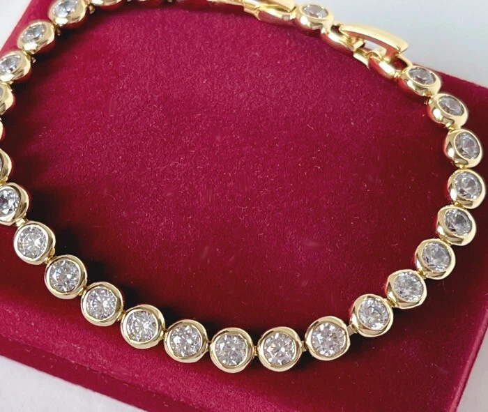 Deluxe Armband Tennis Zirkonia Kristalle Rolled Gold 14K vergoldet Damen 18-19cm - Bild 3 von 4