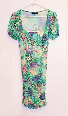 Missguided US Size 6 Retro Floral Bodycon Dress - Ruching Puff Sleeve  Stretch | eBay