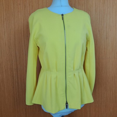 SILVIAN HEACH Womens Jacket Medium Lemon Yellow Blazer Zipped Fitted Ruched