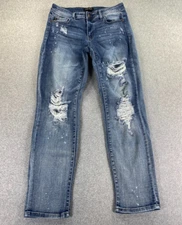 Judy Blue Boyfriend Fit Jeans Womens 9/29 Blue Splatter Destroyed Stretch Denim