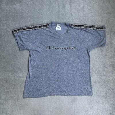 CHAMPION Herren Vintage T-Shirt Gr. L USA Logo Retro American Kurzarm 8911 Grau