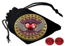 Texas Hold'em Poker Card Guard "Poker Angel" + All-In Buttons Lammers w/Pouch