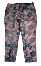 Signature Studio Womens Cropped Skinny Jeans Raw Hem Blue Pink Flamingo Size 6